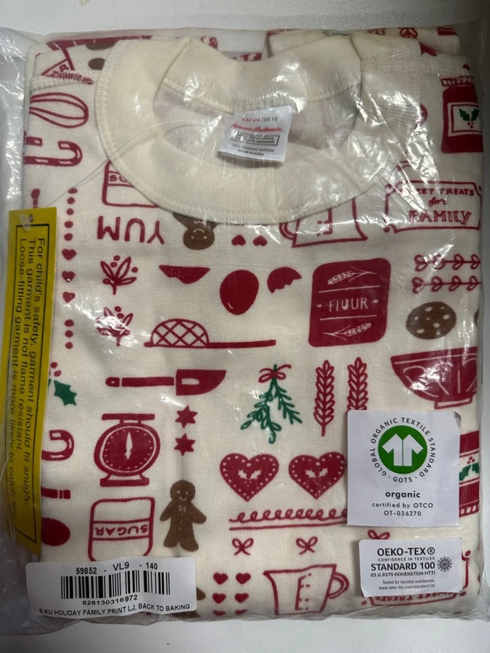 Hanna Andersson Back To Baking 2pc Organic Cotton Pajama Set Red Green Holiday